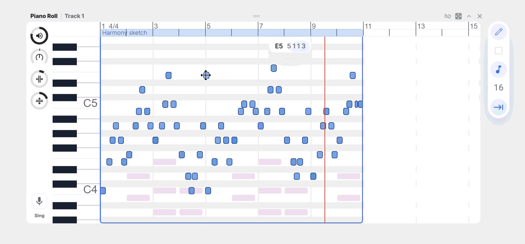 Generated game cue open in the NeuroMuse piano roll